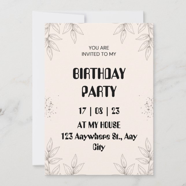 Soft Brown Leaf Birthday Invitation (Devant)
