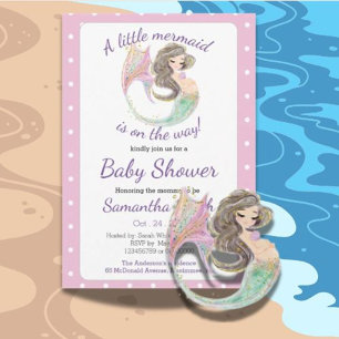 Soft Brown Mermaid Baby Shower glitter theme Invitation
