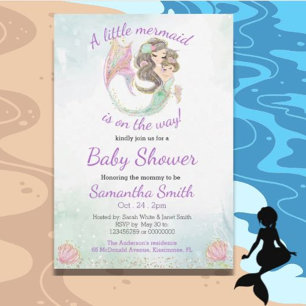 Soft Brown Mermaid Baby Shower Watercolor theme Invitation