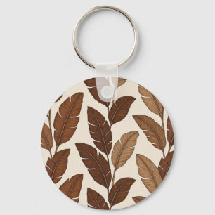 soft Brown Tropical Banana Leaves Pattern Keychain