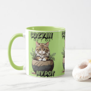 Soft Browns Cozy Kitty Cartoon Mug