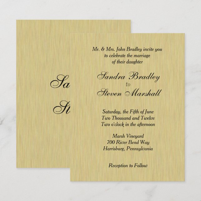 Soft Brushed Gold Wedding Invitation (Front/Back)