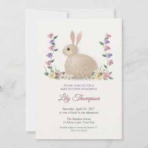 Soft Bunny and Spring Flowers Baby Shower Invite