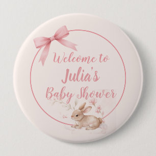 Soft Bunny Welcome Design with Pastel Ribbon  4 Inch Round Button
