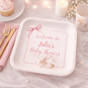 Soft Bunny Welcome Design with Pastel Ribbon  Paper Plate