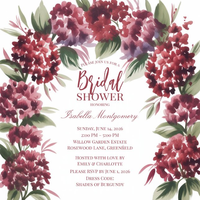 Soft Burgundy Hydrangea Watercolor Arch Invitation (Soft Burgundy Hydrangea Watercolor Arch Invitations
)