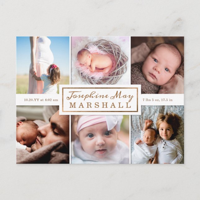 Soft Burlap Eucalyptus Photo Birth Announcement (Front)