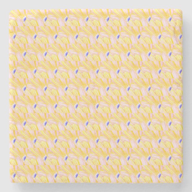 Soft Butter Yellow Flower Petal Pattern  Stone Coaster (Front)