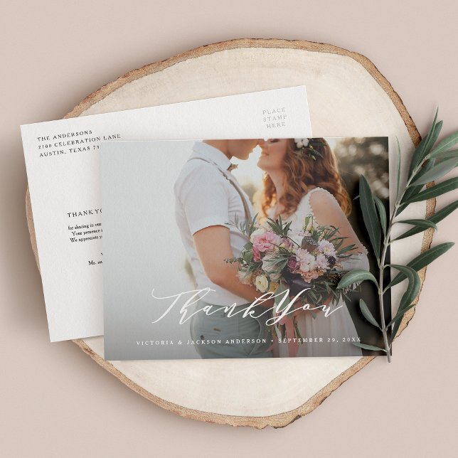 Soft Calligraphy Wedding Thank You Photo Post Card (Creator Uploaded)