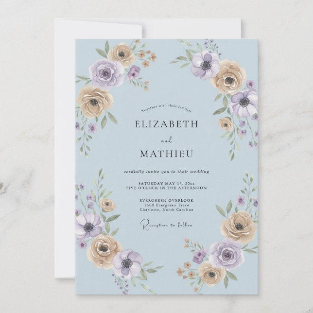 Soft Champagne Lilac Petal Wedding Invitation (Front)