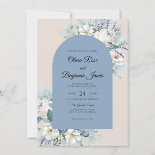 Soft Champagne Periwinkle Bloom Wedding Invitation