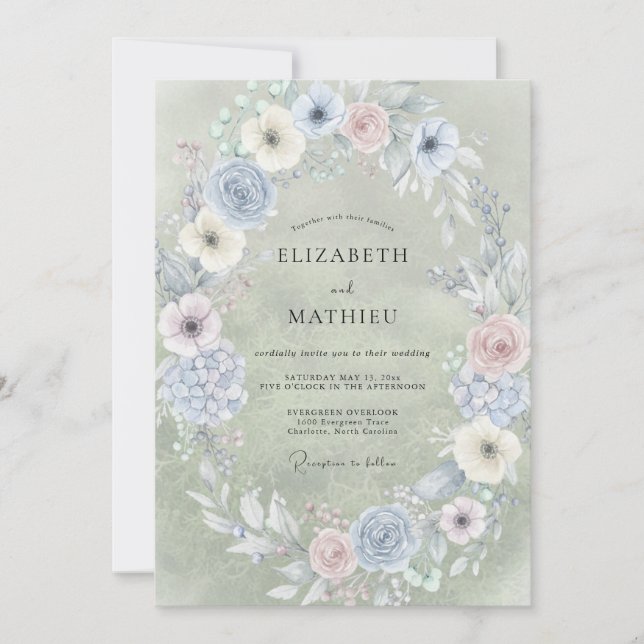 Soft Champagne Periwinkle Painted Wedding Invitation (Front)