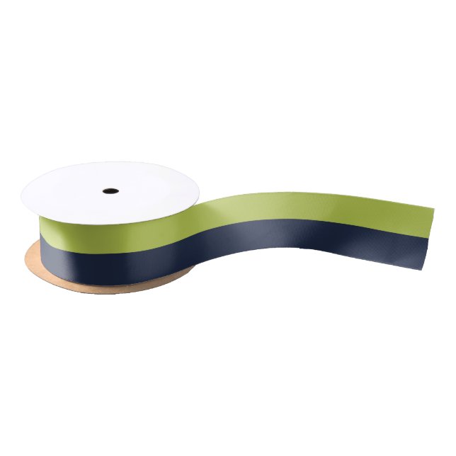 Soft Chartreuse & Dark Blue Satin Ribbon (Spool)