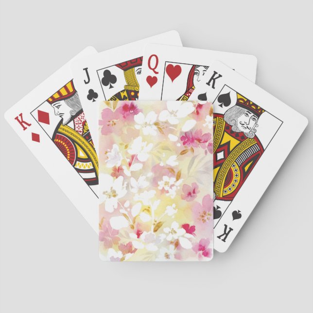 Soft cherry blossom floral pink watercolor playing cards (Back)