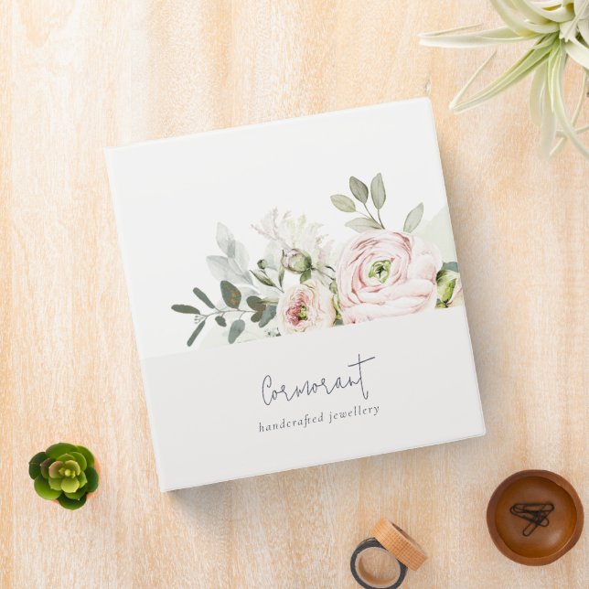 Soft Chic Blush Pink Peony Leafy Botanical Floral Binder (In Situ)