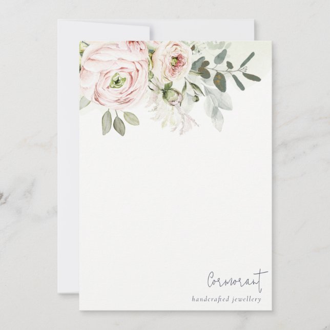 Soft Chic Blush Pink Peony Leafy Botanical Floral Card (Front)