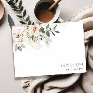 Soft Chic Blush Pink Peony Leafy Botanical Floral Card