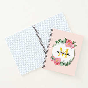 Soft Chic Blush Pink Peony Leafy Botanical Floral Notebook