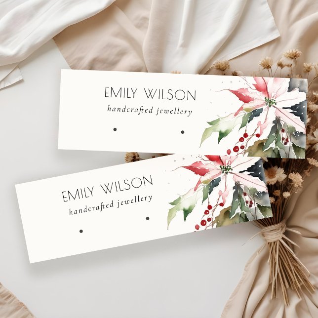 Soft Christmas Berry Poinsettia Watercolor Earring Mini Business Card (Creator Uploaded)