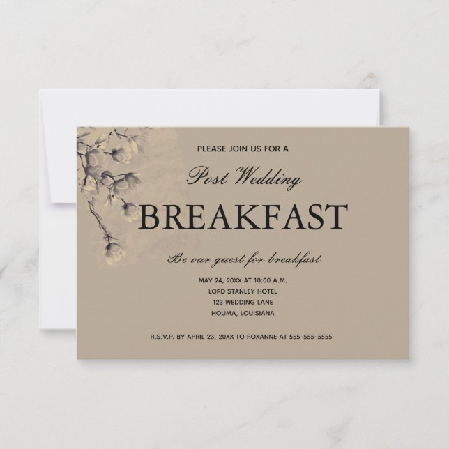 Soft Classy Taupe Floral Post Wedding Breakfast RSVP Card (Front)