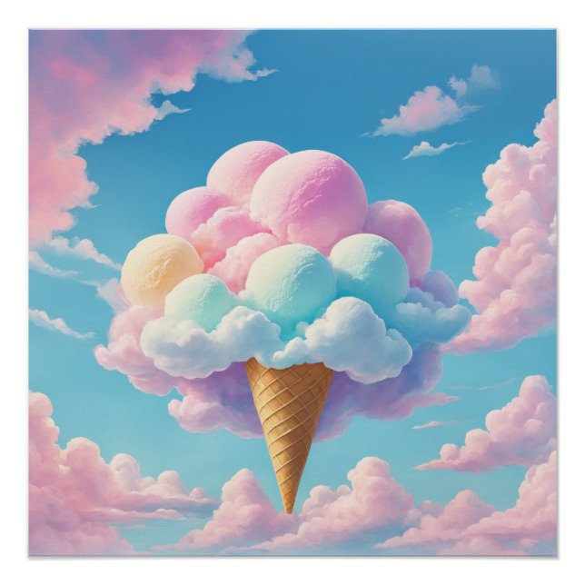 Soft cloud ice cream cone in pastel Glossy Poster (Front)