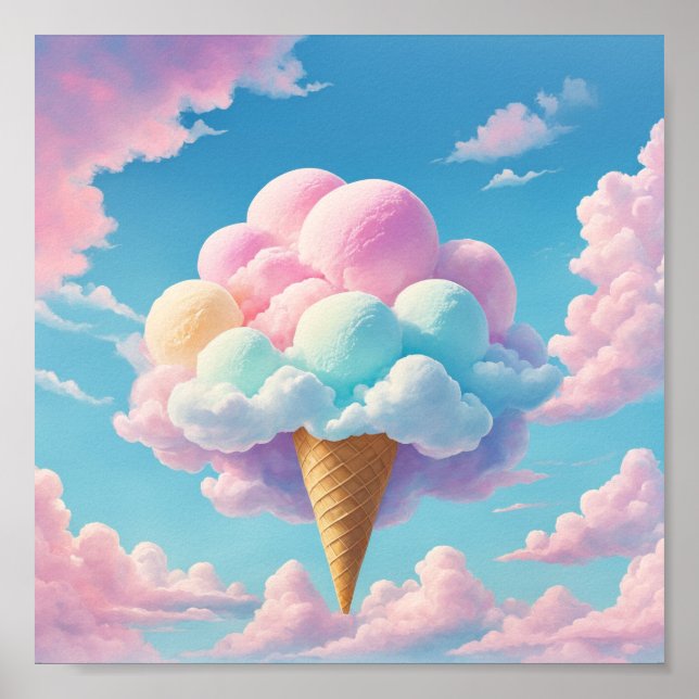 Soft cloud ice cream cone in pastel poster (Front)