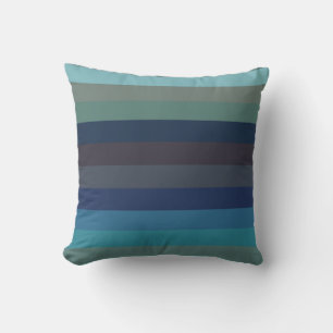 Soft Coastal Blues & Taupe Horizontal Stripes Throw Pillow