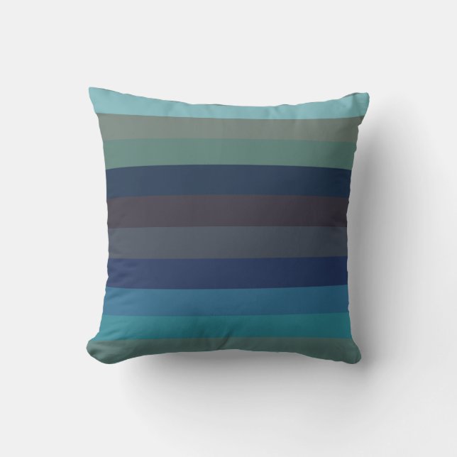 Soft Coastal Blues & Taupe Horizontal Stripes  Throw Pillow (Front)