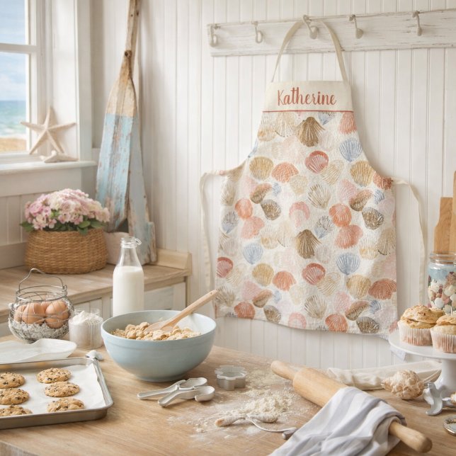 Soft Coastal Seashell Beach Pattern Apron (Creator Uploaded)