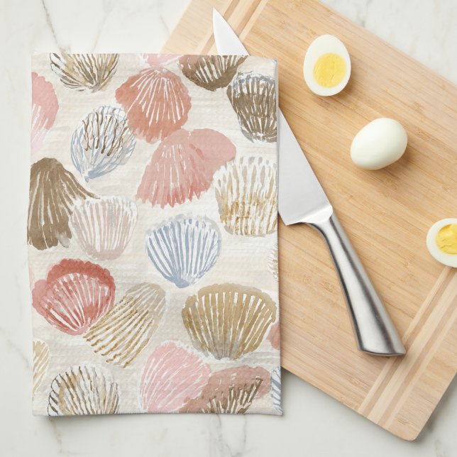 Soft Coastal Seashell Beach Pattern Kitchen Towel (Quarter Fold)