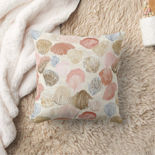 Soft Coastal Seashell Beach Pattern Throw Pillow