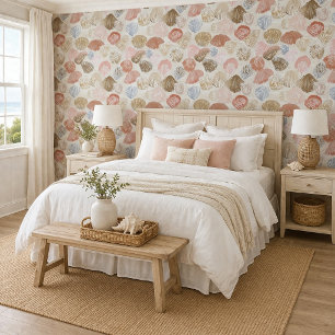 Soft Coastal Seashell Beach Pattern Wallpaper