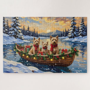 Soft Coated Wheaten Terrier Christmas Boat Holiday Jigsaw Puzzle