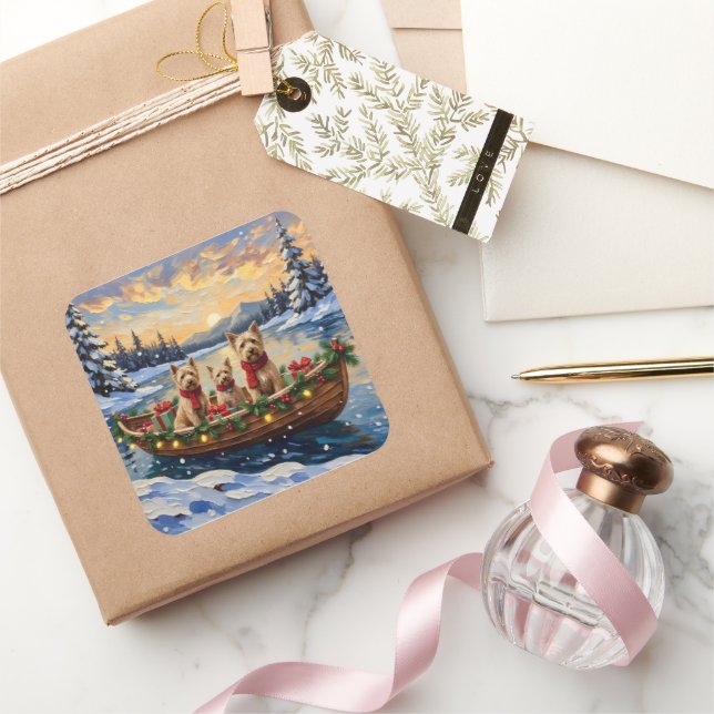 Soft Coated Wheaten Terrier Christmas Boat Holiday Square Sticker (Gifting)