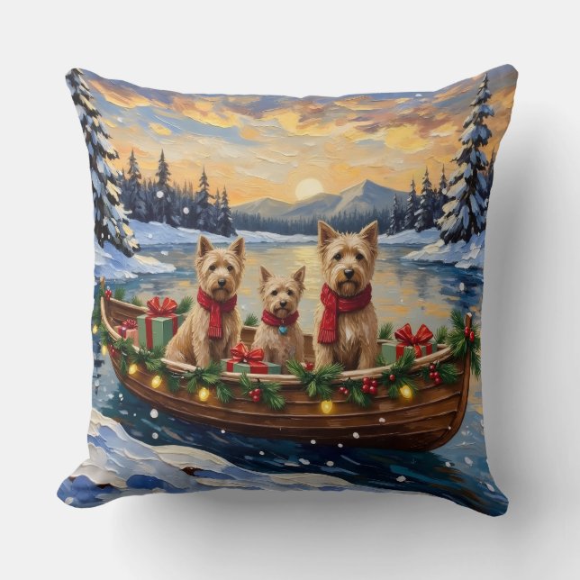 Soft Coated Wheaten Terrier Christmas Boat Holiday Throw Pillow (Front)