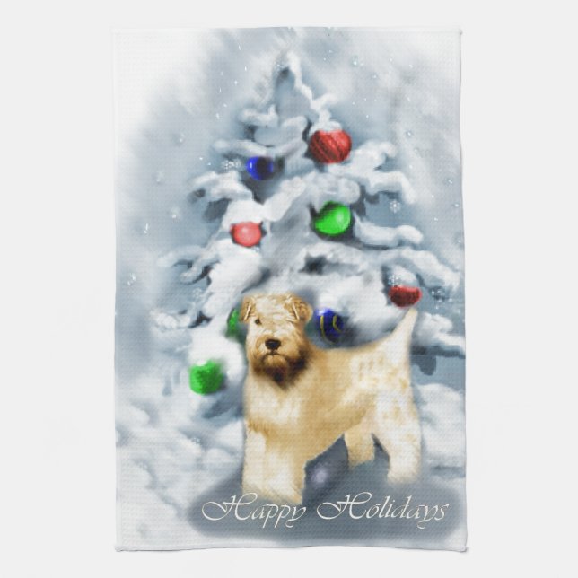 Soft Coated Wheaten Terrier Christmas Kitchen Towel (Vertical)