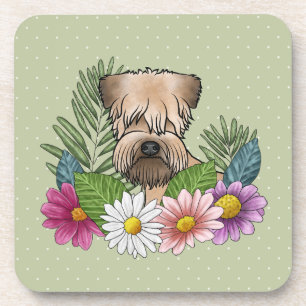 Soft-Coated Wheaten Terrier Colourful Flowers Gree Coaster