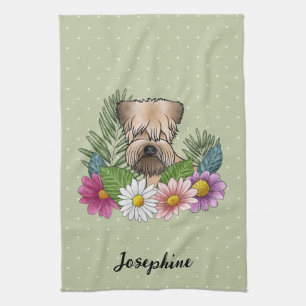Soft-Coated Wheaten Terrier Colourful Flowers Gree Kitchen Towel