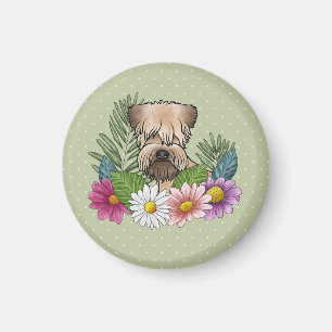 Soft-Coated Wheaten Terrier Colourful Flowers Gree Magnet