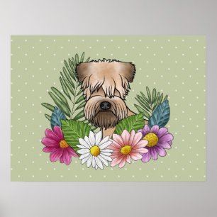 Soft-Coated Wheaten Terrier Colourful Flowers Gree Poster