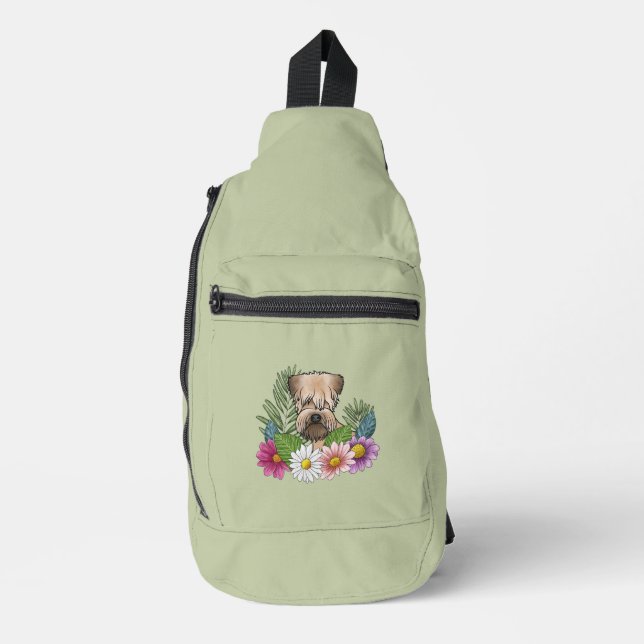 Soft-Coated Wheaten Terrier Colourful Flowers Gree Sling Bag (Front)