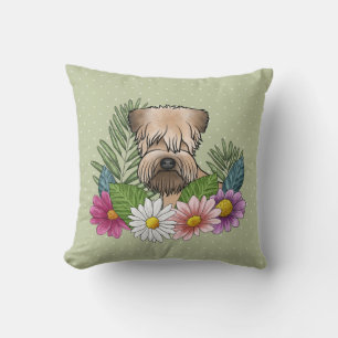 Soft-Coated Wheaten Terrier Colourful Flowers Gree Throw Pillow