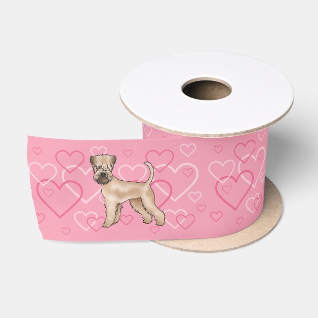 Soft-Coated Wheaten Terrier Dog Love Heart Pattern Satin Ribbon (Spool)