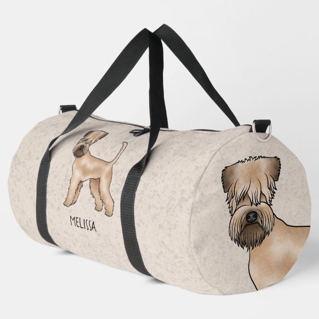 Soft-Coated Wheaten Terrier Dog On Beige With Name Duffle Bag (Left Corner)