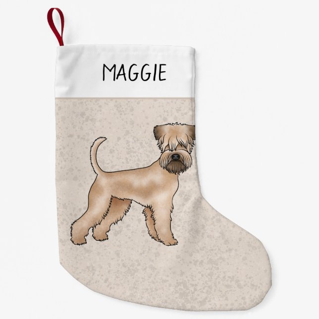 Soft-Coated Wheaten Terrier Dog On Beige With Name Small Christmas Stocking (Front)