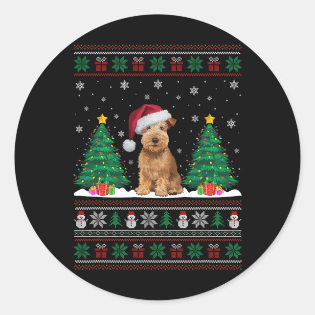 Soft Coated Wheaten Terrier Dog Xmas Tree Light Ug Classic Round Sticker (Front)