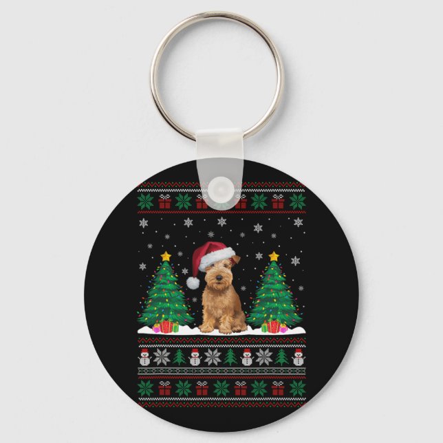 Soft Coated Wheaten Terrier Dog Xmas Tree Light Ug Keychain (Front)