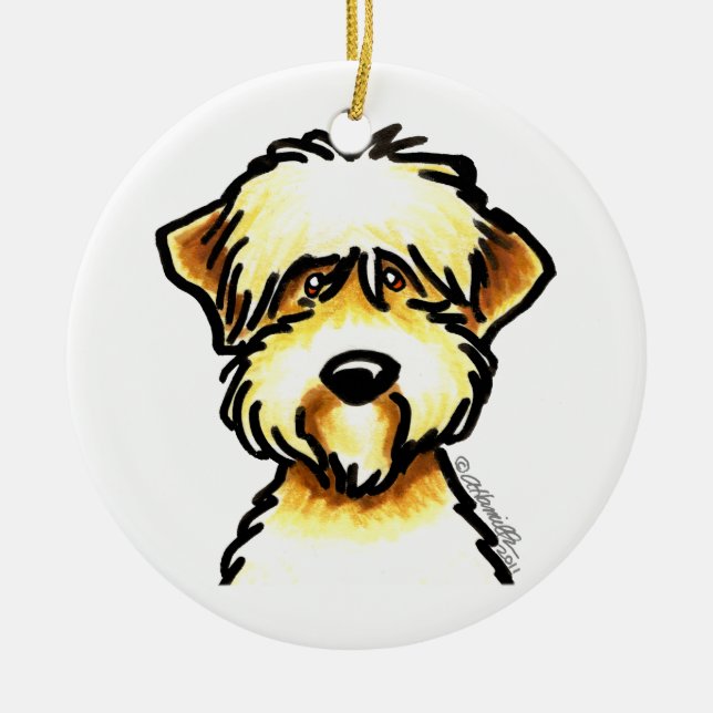 Soft Coated Wheaten Terrier Face Personalized Ceramic Ornament (Front)