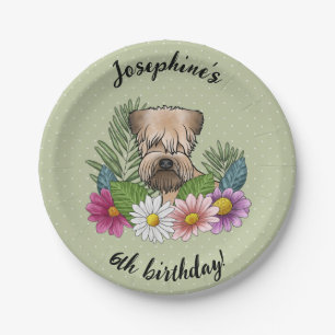 Soft-Coated Wheaten Terrier Floral Happy Birthday Paper Plate