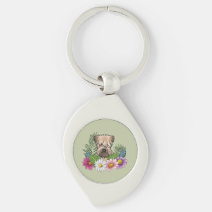 Soft-Coated Wheaten Terrier Head Colourful Flowers Keychain